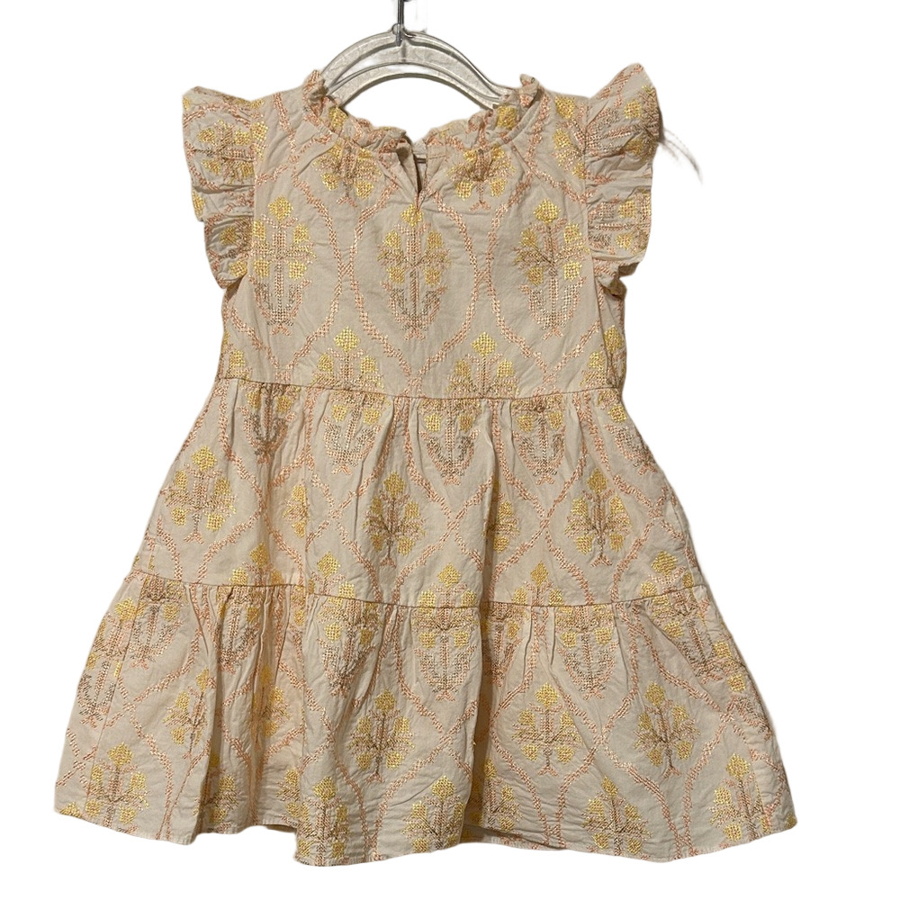 🐼A loves a girls Cream&Yellow dress Embroidered ruffle cap sleeve size 6 GUC